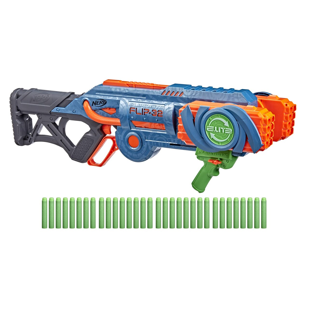 Nerf Elite 2.0 Flipshots Flip-32 Blaster with 32 Dart Barrels That Flip to Double Your Firepower, 32-Dart Capacity, 32 Elite Darts